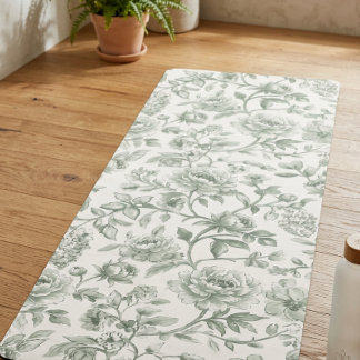 Tapis De Yoga Sage Green Floral Vintage Toile Pattern 