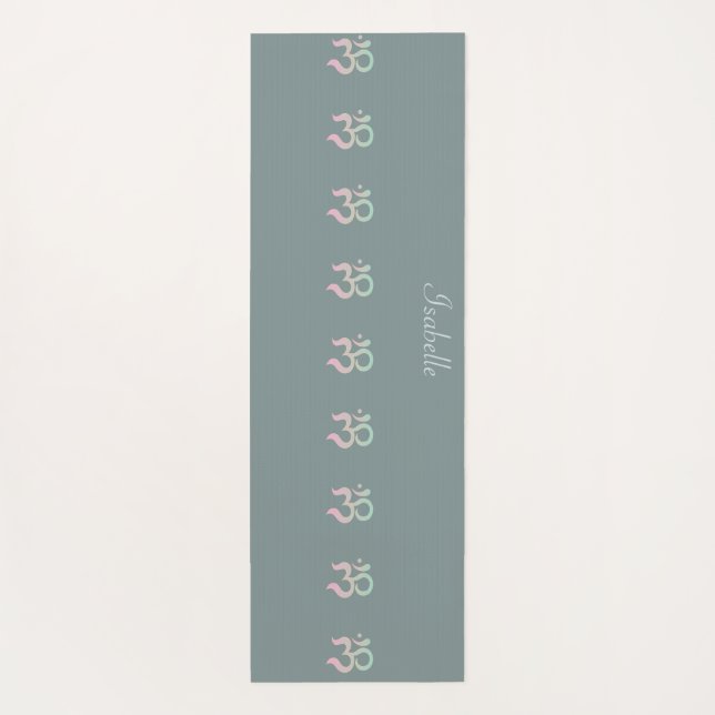 Tapis De Yoga Sage Green Zen Om Pastel Nom personnalisé (Dos)