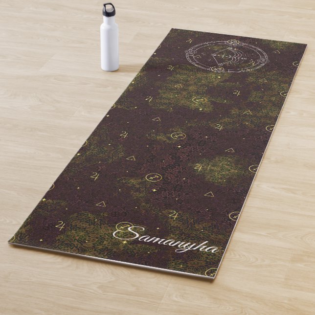 Tapis De Yoga Sagittarius Zodiac Personnalisé Purple Gold Flower (En situation)