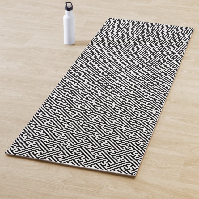 Tapis De Yoga Sayagata motif, japonais, noir et blanc (En situation)