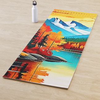 Tapis De Yoga Scène du lac de montagne d'automne