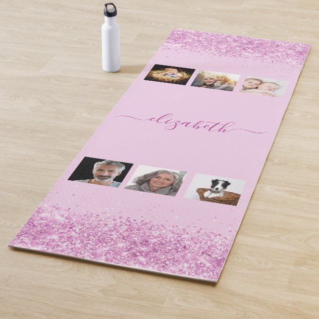 Tapis De Yoga Script de nom de collage de photo rose (En situation)