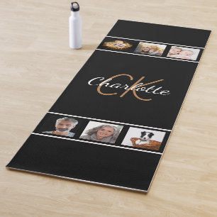 Tapis De Yoga Script monogramme noir collage photo personnalisé
