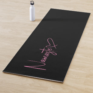 Tapis De Yoga Script noir et rose Namaste Coeur réversible