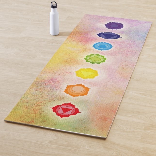 Tapis De Yoga Sept symboles Chakra sur aquarelle (En situation)