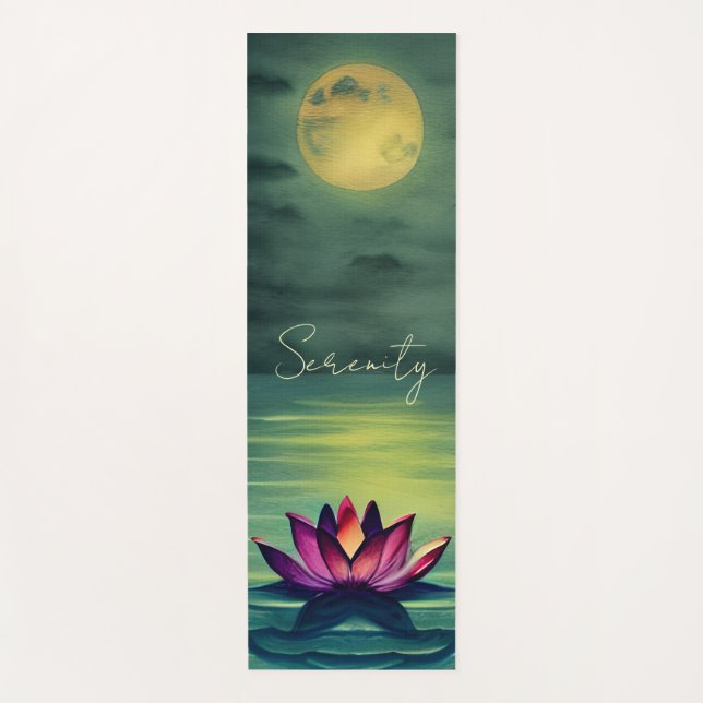 Tapis De Yoga Sérénité - Belle Fleur de Lotus et une Pleine lune (Devant)