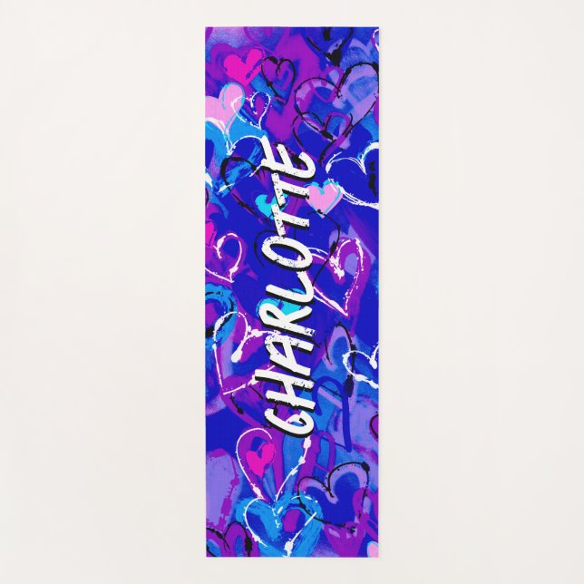 Tapis De Yoga Sérénité en mouvement : Coeurs de graffiti Vibrant (Devant)