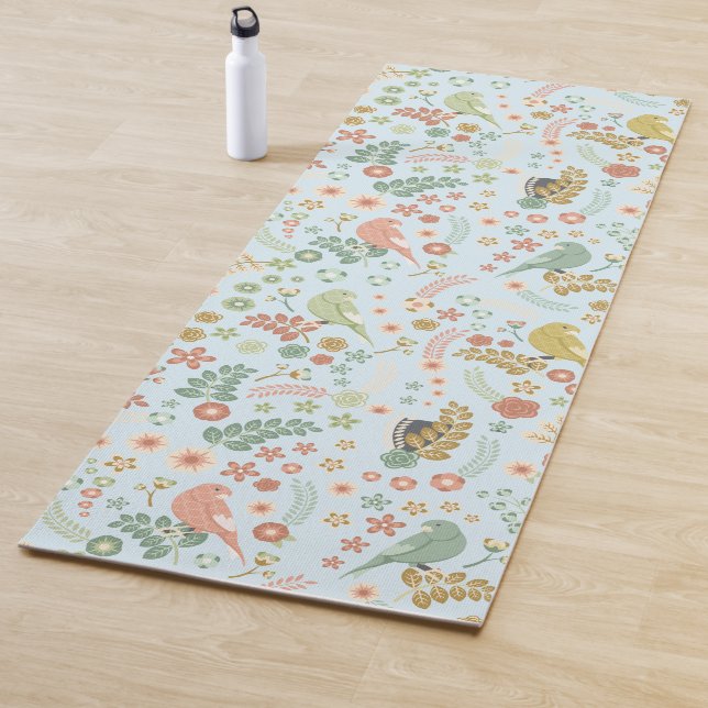 Tapis De Yoga Shabby Birds & Branches Bleu (En situation)