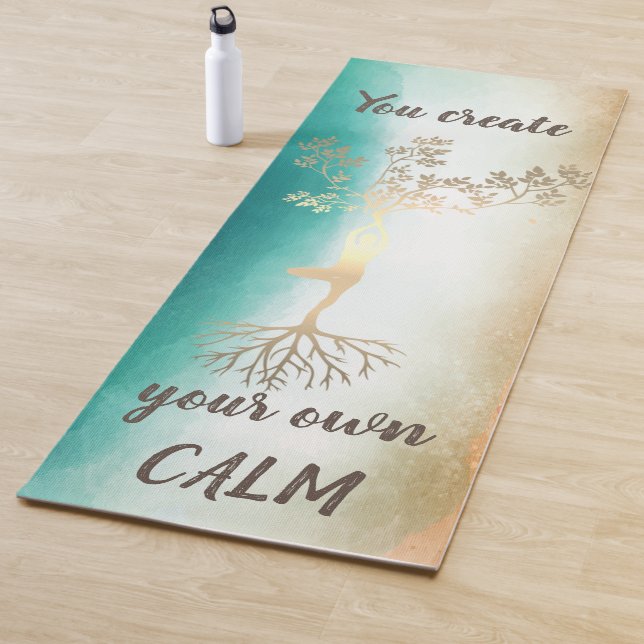 Tapis De Yoga Silhouette Arbre Or, Ombre Yoga (En situation)