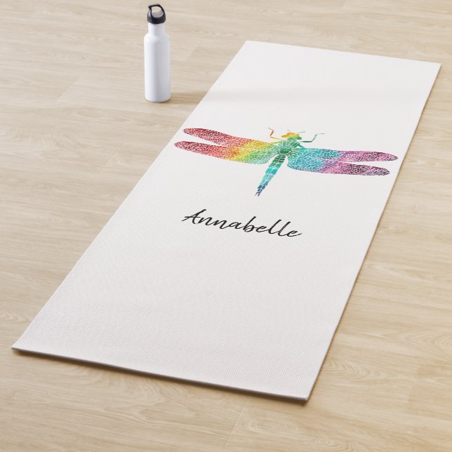 Tapis De Yoga Silhouette magnifique de libellule d'aquarelle (En situation)