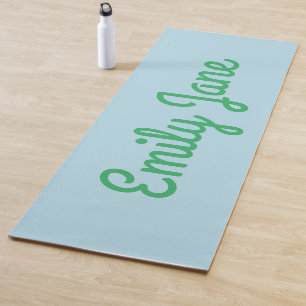 Tapis De Yoga Simple Cute bleu vert Script Nom personnalisé