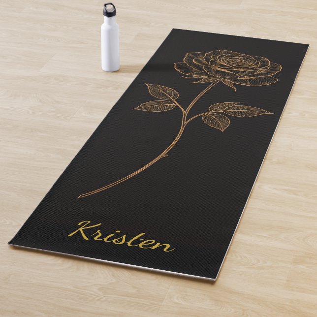 Tapis De Yoga Simple Line Art Rose Custom Name (En situation)