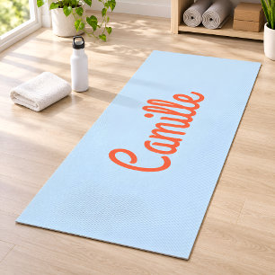Tapis De Yoga Simple Script Personnalisé Bleu et Orange Mignon