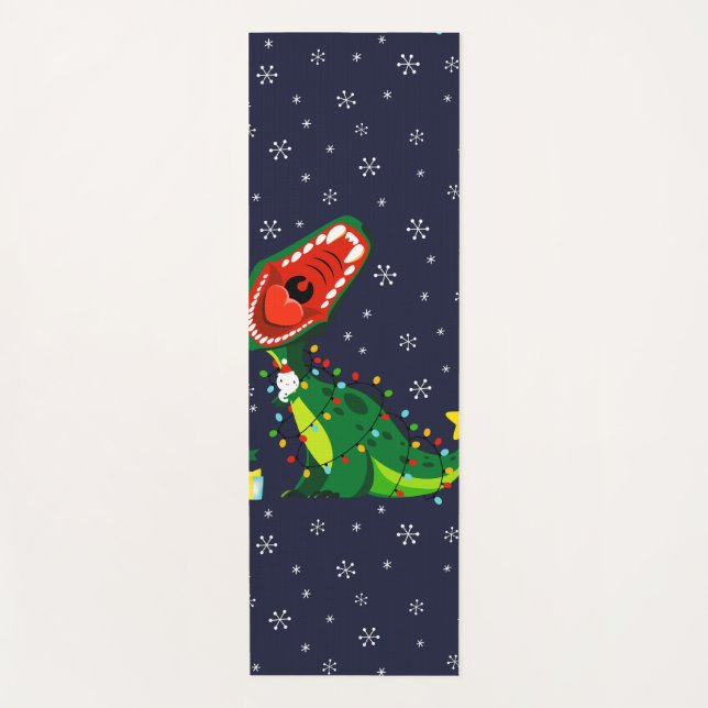 Tapis De Yoga Snowman hiver Arbre de Noël T-Rex Dinosaur (Devant)