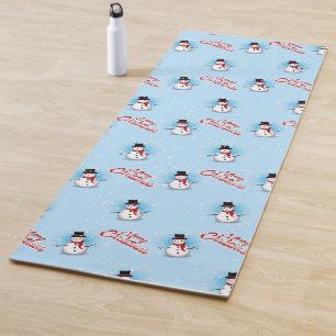 Tapis De Yoga Snowman traditionnel avec Joyeux Noël sur BLEU
