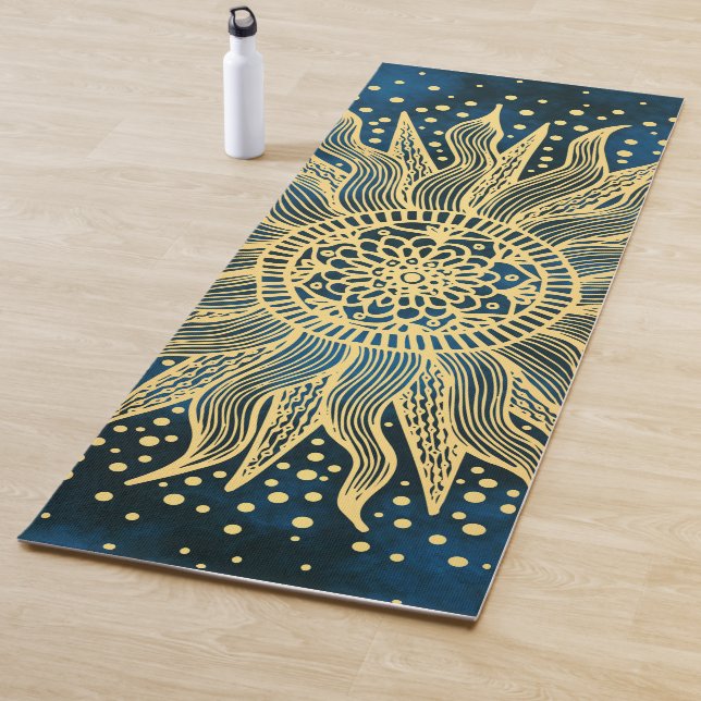 Tapis De Yoga Soleil de Mandala bleu céleste (En situation)