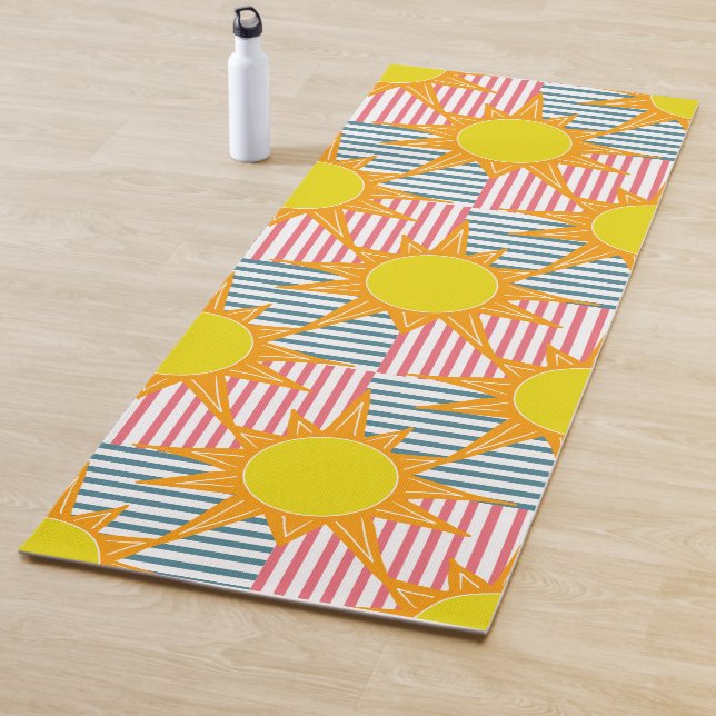 Tapis De Yoga Soleil jaune orange soleil sur blanc turquoise ros (En situation)
