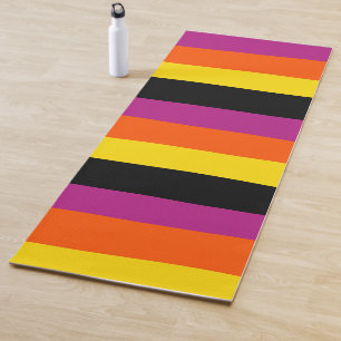 Tapis De Yoga Stripes inégales - Noir, rose, orange et jaune