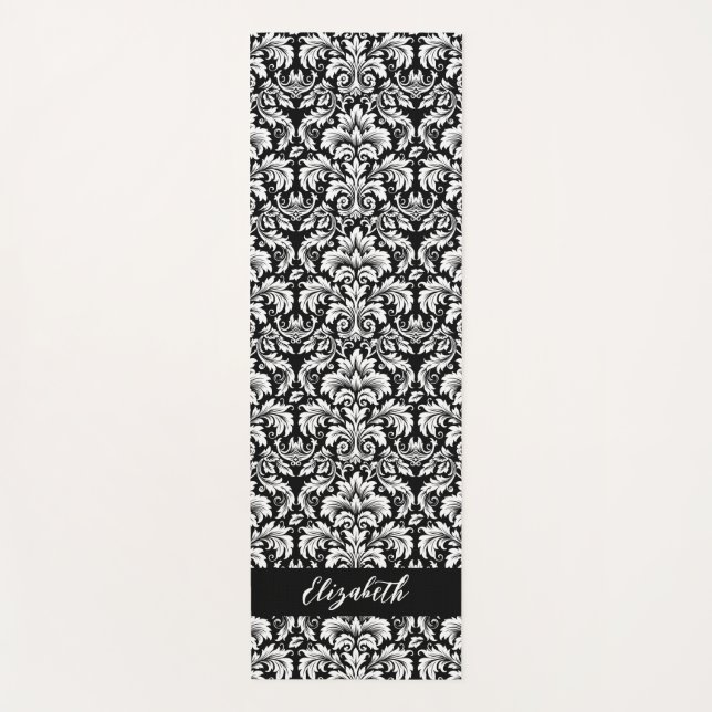 Tapis De Yoga Style noir noir Damask (Devant)