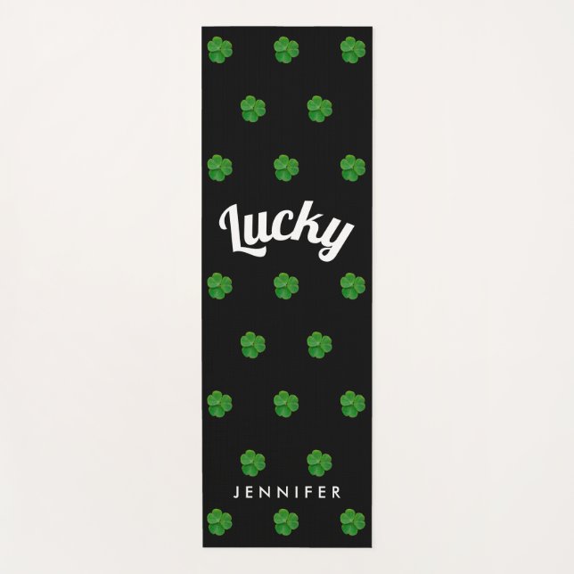 Tapis De Yoga Stylish St. Patricks Day Black Green Lucky Clover (Devant)