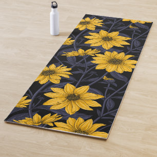 Tapis De Yoga Sunroot, tournesol sauvage en jaune et bleu