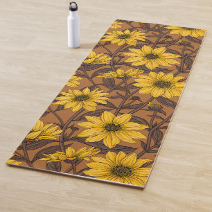 Tapis De Yoga Sunroot, tournesol sauvage en jaune et marron
