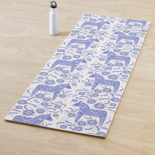 Tapis De Yoga Swedish Dala Horse Indigo Blue Folk Art Yoga Mat