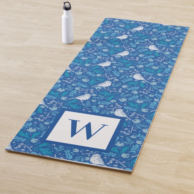 Tapis De Yoga Sweet Bird Bleu Motif Botanique Monogramme (En situation)