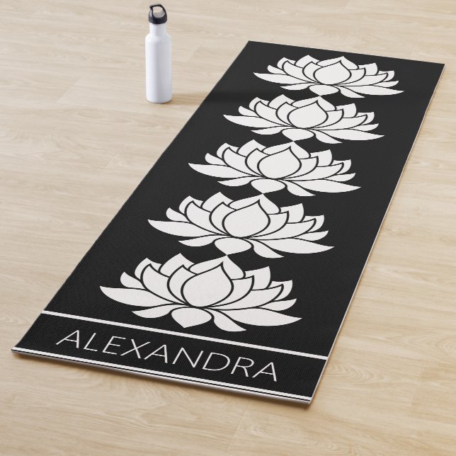Tapis De Yoga Symbole de fleurs Lotus noir blanc personnalisé (En situation)