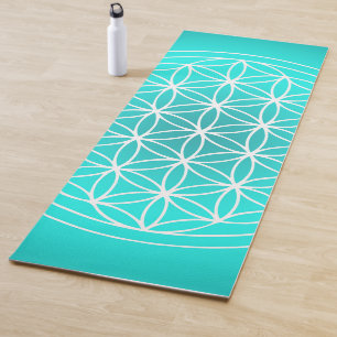 Tapis De Yoga Symbole de Mandala Turquoise Fleur de la vie