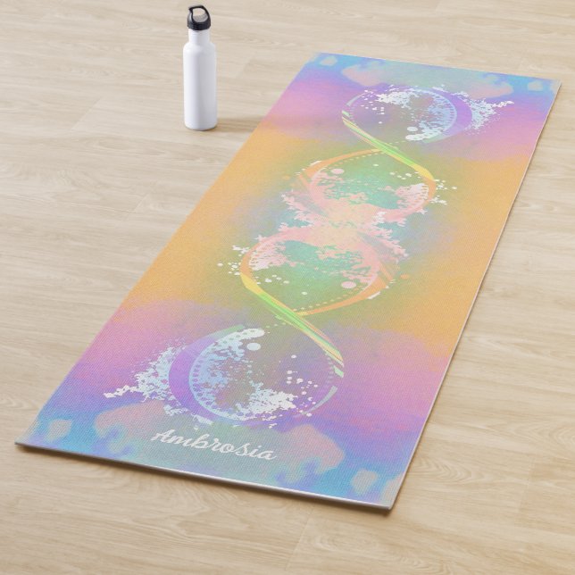 Tapis De Yoga Symbole d'infini, Arc-en-ciel holographique, Perso (En situation)