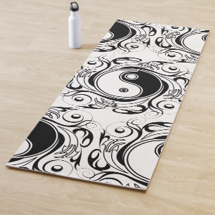 Tapis De Yoga Symbole Yin & Yang style de tatouage noir et blanc