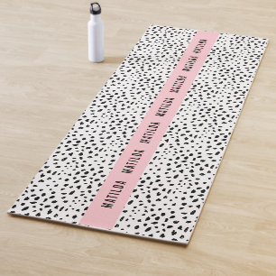 Tapis De Yoga Tache noire et blanche avec bande rose personnalis