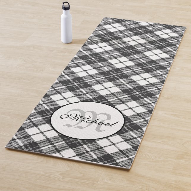 Tapis De Yoga Tartan motif Noël noir blanc Monogramme (En situation)