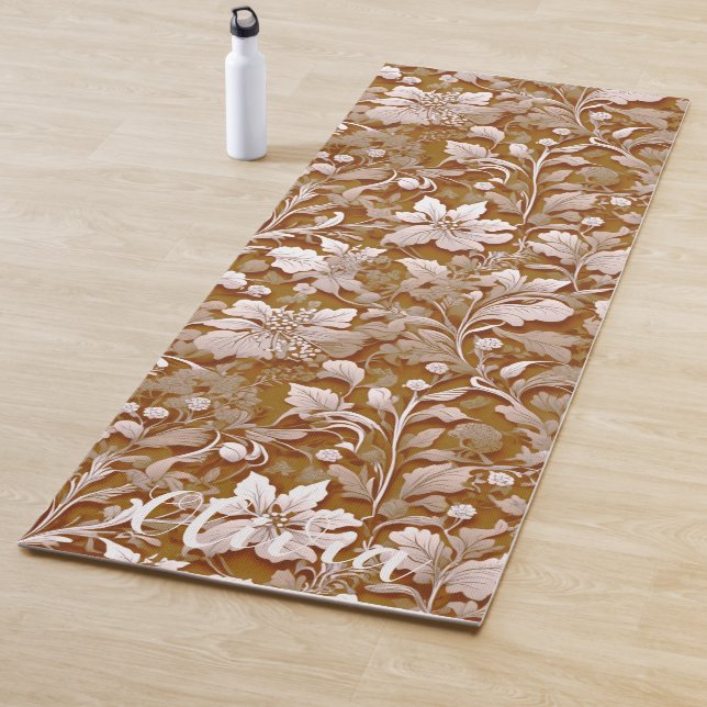 Tapis De Yoga Terracotta Burnt Orange Boho botanique moderne (En situation)