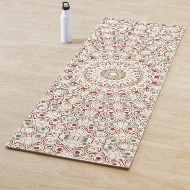 Tapis De Yoga Terre de Sienne et motif Mandala Rouille (En situation)