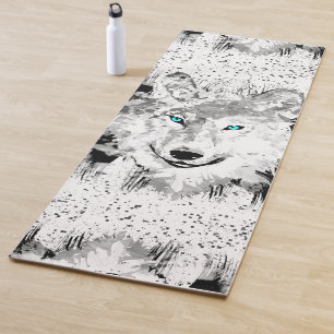 Tapis De Yoga Tête de loup Yoga Mat Dessin de loup gris