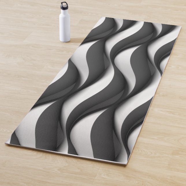 Tapis De Yoga Three Dimensional Black and White Wave Pattern (En situation)