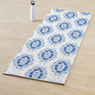 Tapis De Yoga Tie Dye Shibori Indigo Bleu Blanc Abstrait Motif