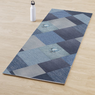 Tapis De Yoga Tissu bleu Denim Patchwork