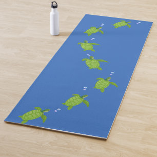 Tapis De Yoga Tortues de mer vertes sur bleu océanique