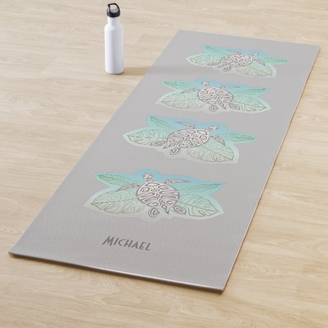 Tapis De Yoga Tortues grises Green Tropical Plage Feuille (En situation)