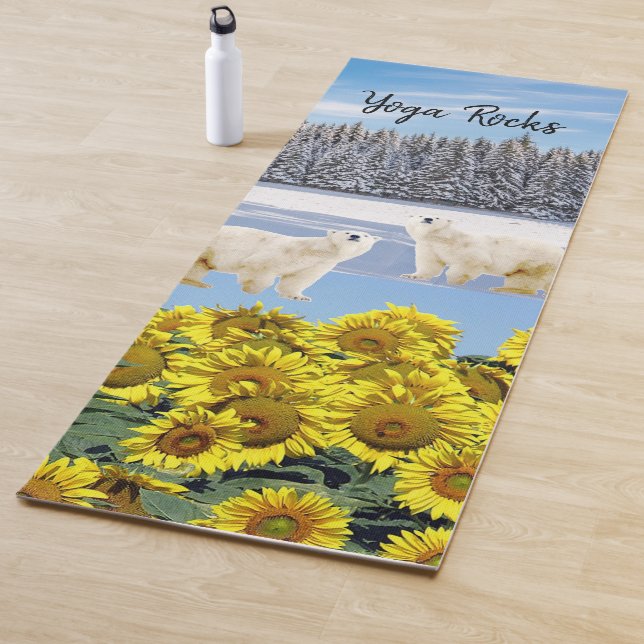 Tapis De Yoga Tournesol Floral Ours Polaire Yoga Mat (En situation)