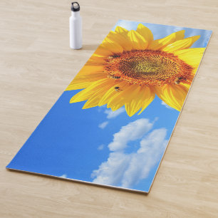 Tapis De Yoga Tournesol jaune et abeilles sur le ciel bleu - Jou