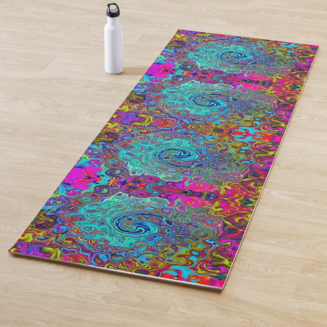 Tapis De Yoga Trippy Sky Blue Abstrait Retro Liquid Swirl (En situation)