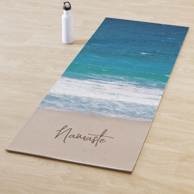 Tapis De Yoga Tropical Blue Ocean Waves Namaste Beach (En situation)