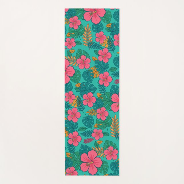 Tapis De Yoga Tropical Hibiscus and Palm Leaf Pattern  (Devant)
