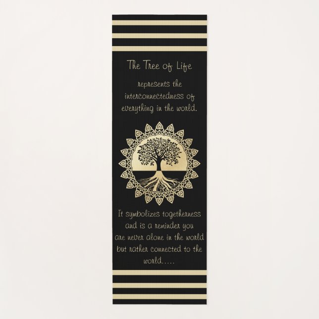 Tapis De Yoga Typographie Arbre de vie Noir et Tan (Devant)
