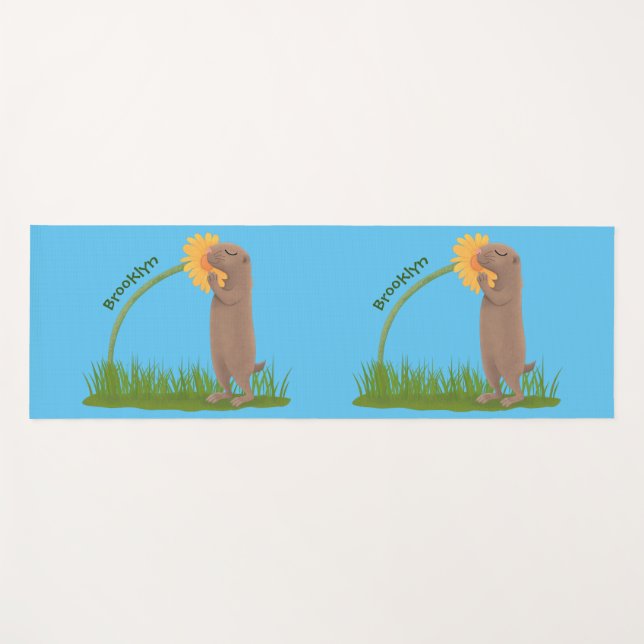 Tapis De Yoga Un mignon chien de prairie reniflant la caricature (Devant (Horizontal))