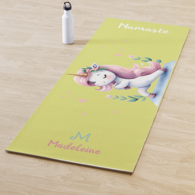 Tapis De Yoga Unicorne Namaste Yoga Cute Hot Yellow Name Monogra (En situation)